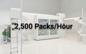 AutopharmX automated dispensing machine with a high-speed capacity of 2500 packs per hour.